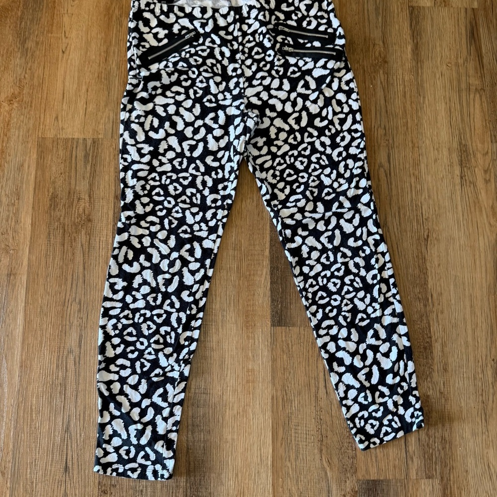 BONGO Black and White Animal Print Juniors XL Pants 3 Front Zippers Fitted Y2K